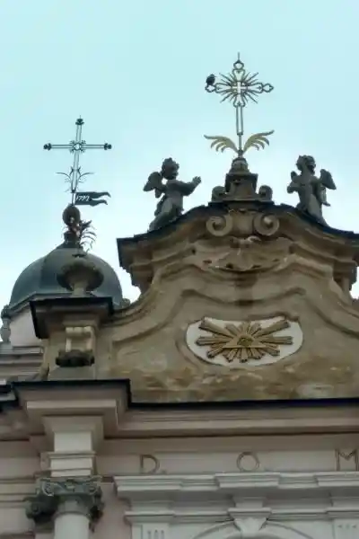 Steeple with Elevated Christian Solar Cross on top of Church